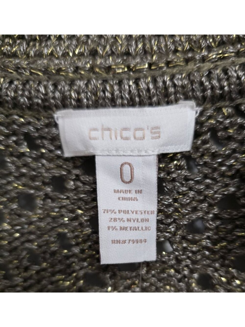 NWT Chicos Size 0 Florence Cardigan Sweater Sherwood Olive Metallic Knit - Picture 5 of 8